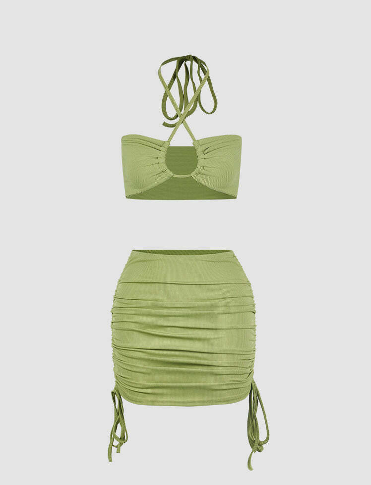 Y2K Halter Top & Drawstring Cargo Skirt Set - Coquette Aesthetic & Grunge Style
