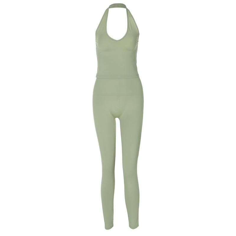 Y2K Halter U-Neck Backless Pant Set - Cute Coquette & Grunge Aesthetic Outfit