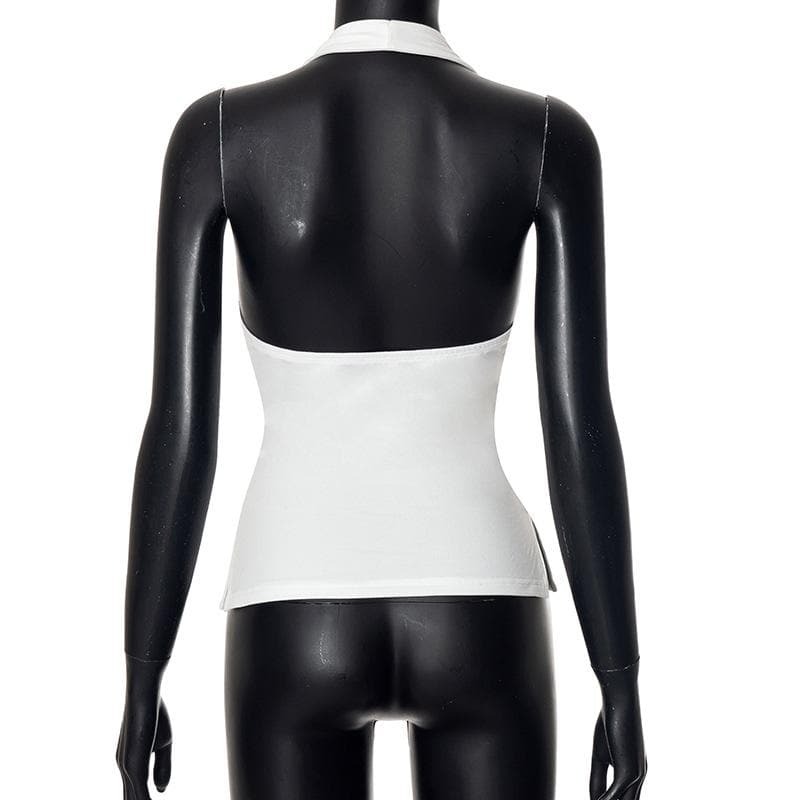 Y2K Halter V-Neck Ruched Backless Top - Cute Pastel Goth & Coquette Aesthetic Fashion