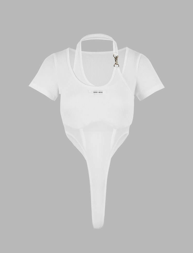 Y2K Halterneck Bodysuit - Cute Pastel Goth & Coquette Aesthetic Top for Trendy Outfits