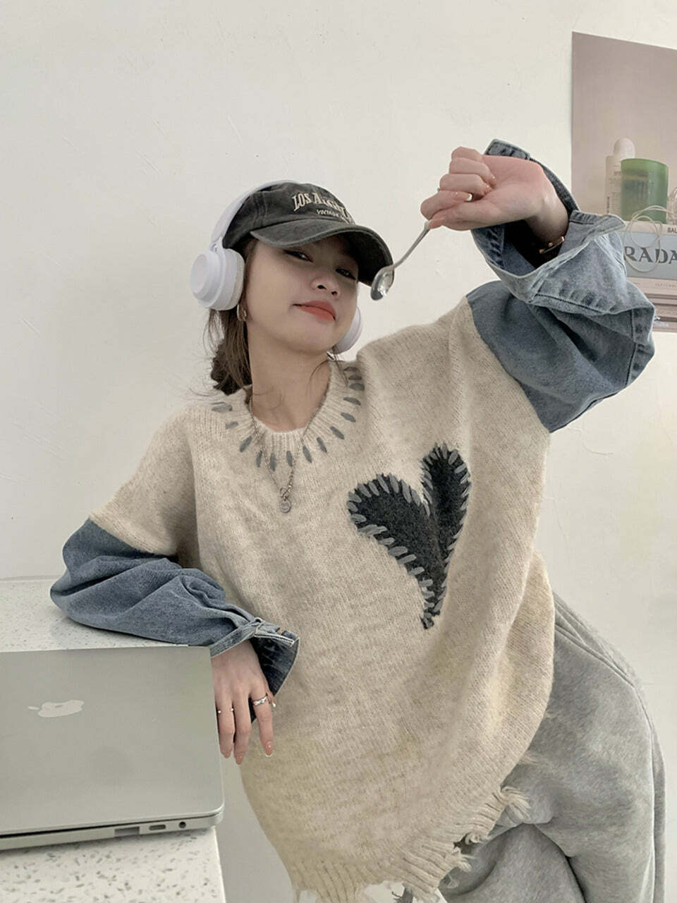 Y2K Heart Knitted Cozy Sweater - Cute Pastel Goth Aesthetic for Comfy Fall Outfits