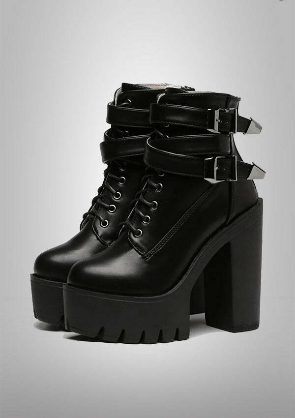 Y2K High Heels Hollow Out Platform Ankle Boots - Grunge & Coquette Aesthetic Footwear