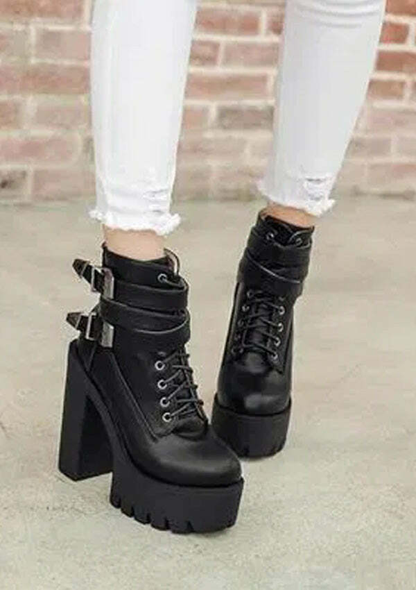 Y2K High Heels Hollow Out Platform Ankle Boots - Grunge & Coquette Aesthetic Footwear