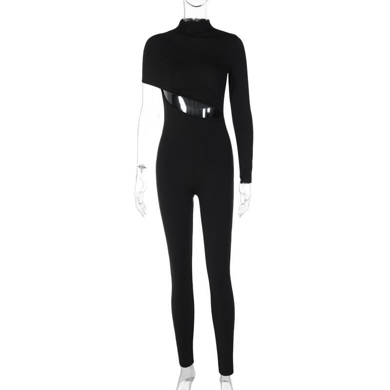 Y2K High Neck Irregular Zip-Up Jumpsuit - Grunge Aesthetic & Coquette Style Fusion