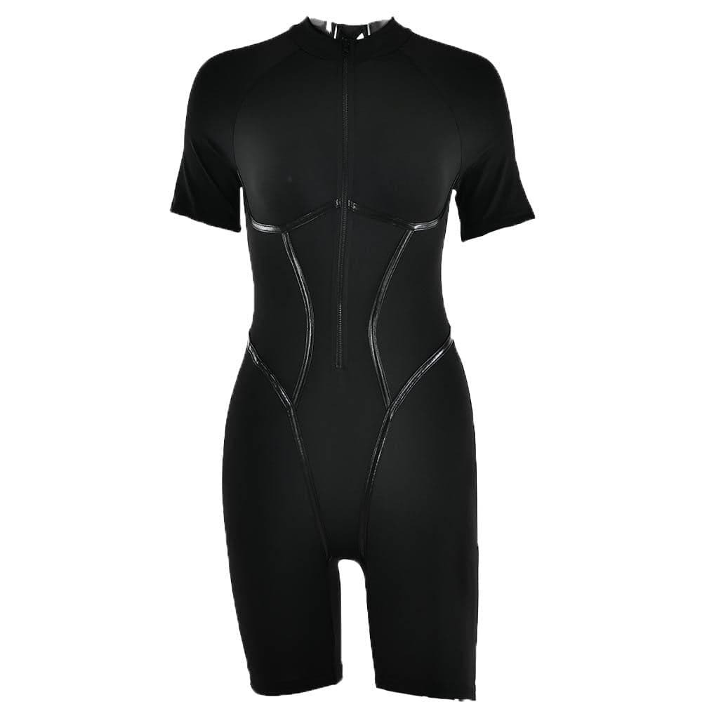 Y2K High Neck Romper - Cute Stitch Design, Comfy Zip-Up, Perfect for Coquette & Grunge Aesthetics