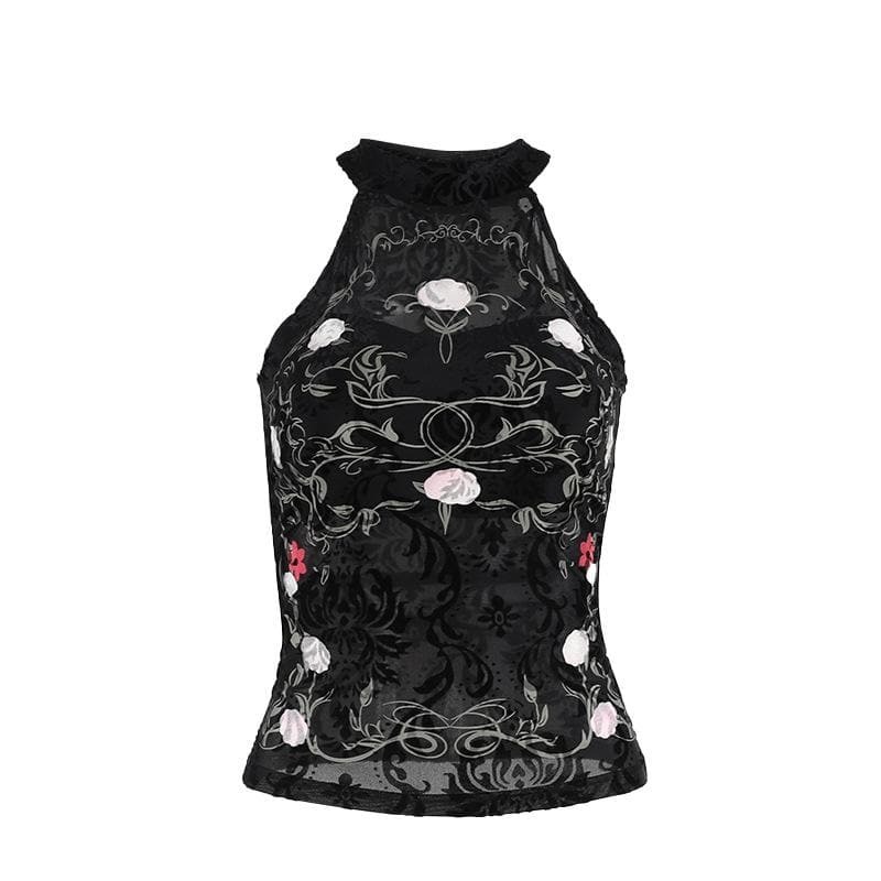Y2K High Neck Ruffle Embroidery Tank Top - Cute Coquette Aesthetic for Trendy Outfits