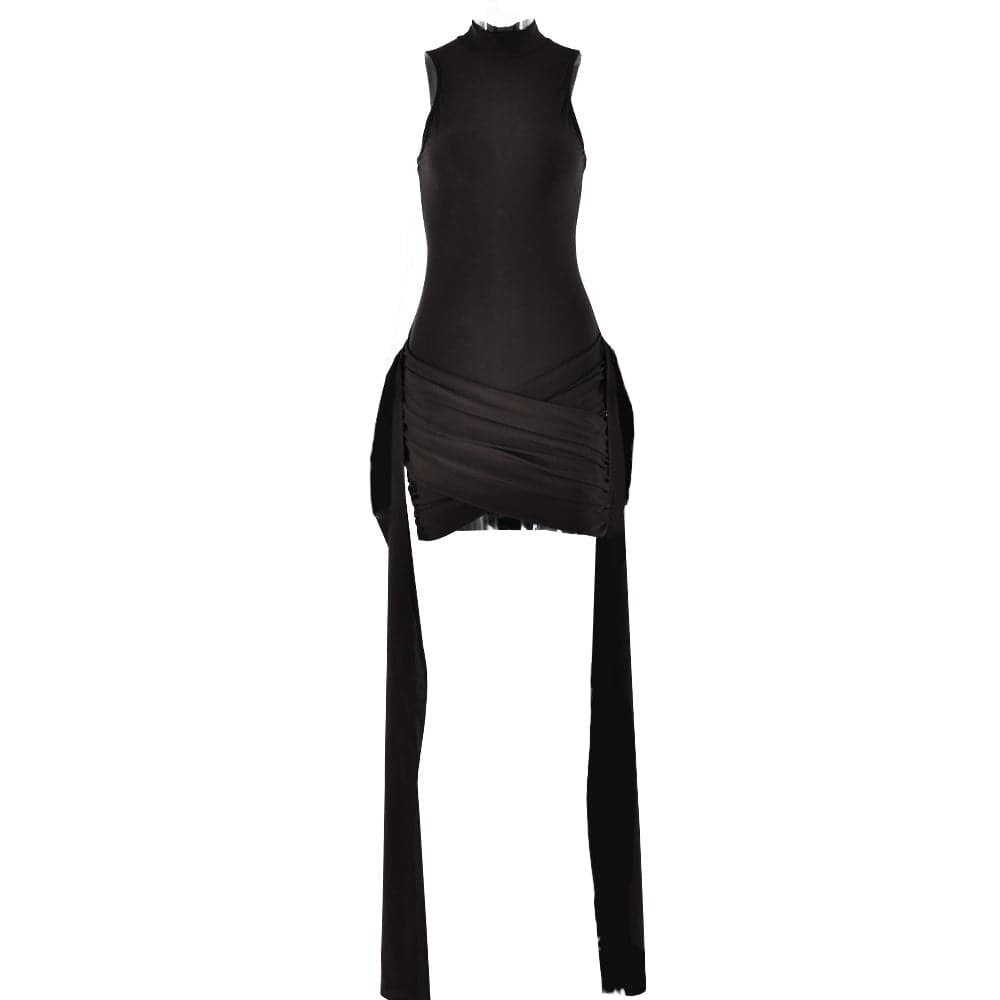 Y2K High Neck Ruffle Ruched Mini Dress - Cute Coquette Aesthetic for Fall Fashion