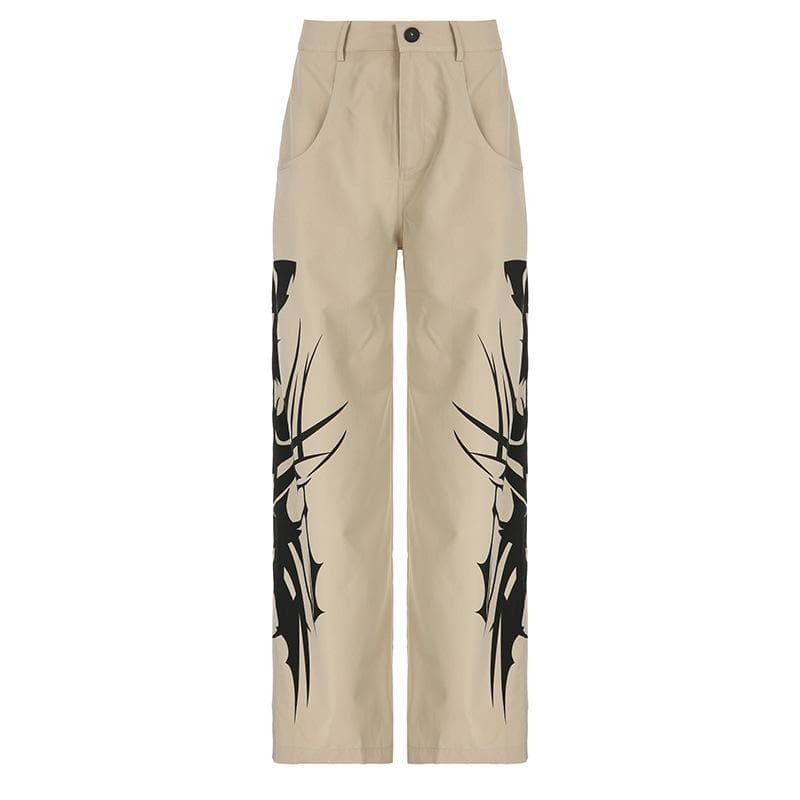 Y2K High Rise Button Pocket Straight Leg Pants - Grunge & Coquette Aesthetic Style