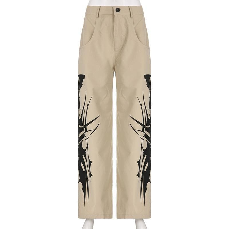 Y2K High Rise Button Pocket Straight Leg Pants - Grunge & Coquette Aesthetic Style