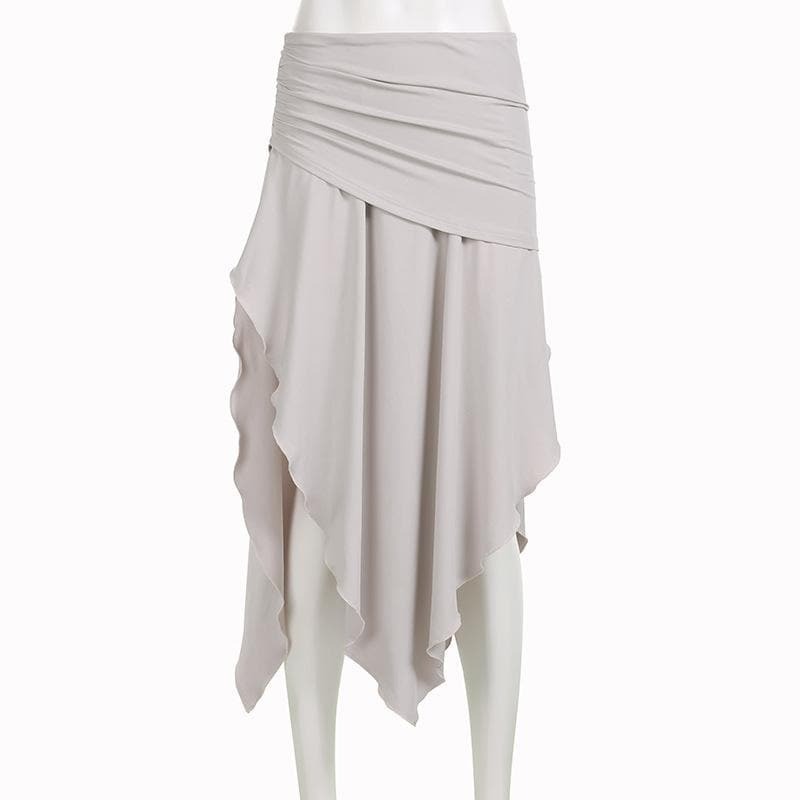 Y2K High Rise Midi Skirt with Ruched Ruffle Slit - Perfect for Coquette & Grunge Aesthetics
