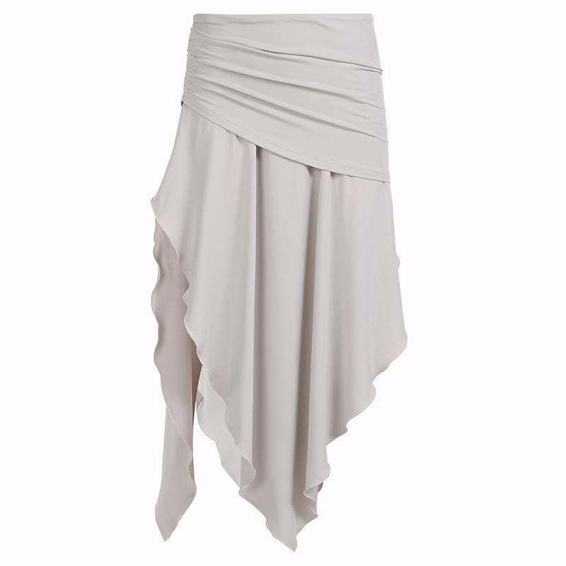 Y2K High Rise Midi Skirt with Ruched Ruffle Slit - Perfect for Coquette & Grunge Aesthetics
