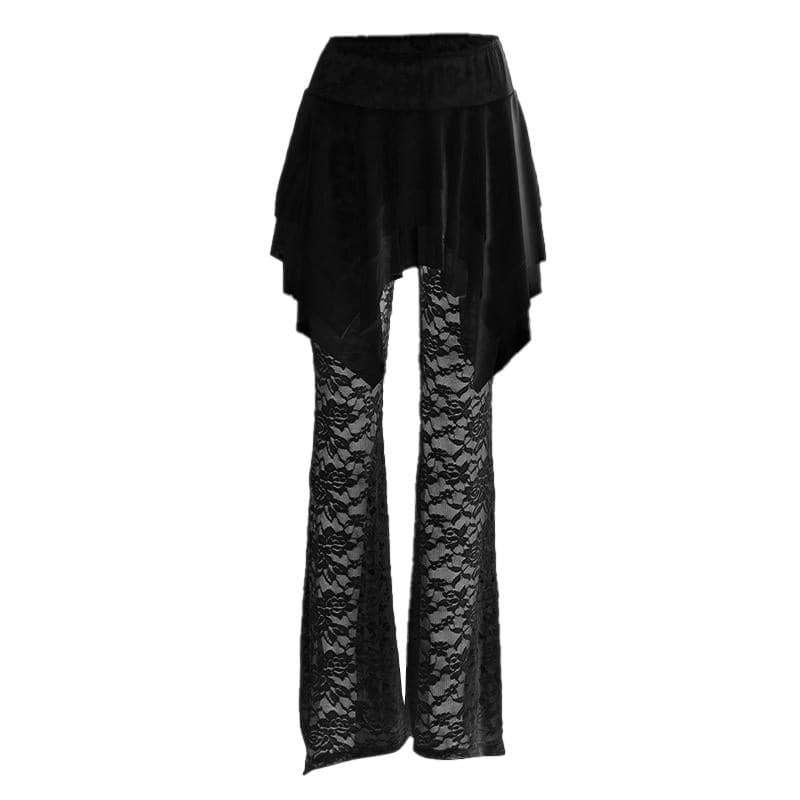 Y2K High Rise Ruched Lace Ruffle Pants - Cute Grunge Aesthetic for Trendy Outfits