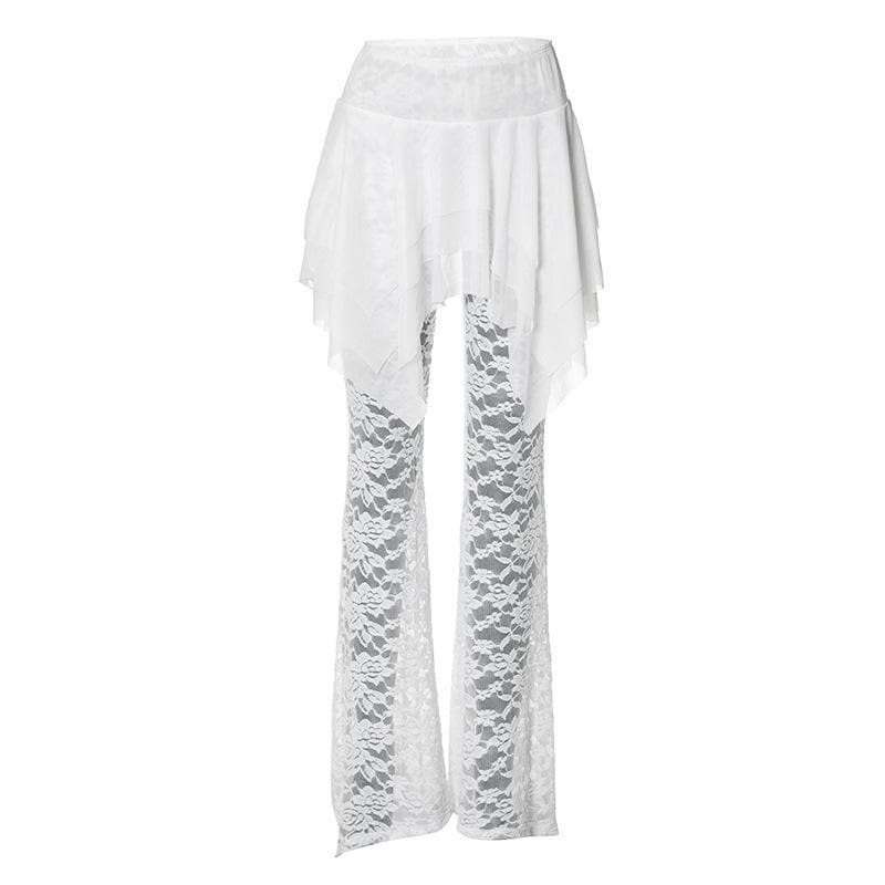 Y2K High Rise Ruched Lace Ruffle Pants - Cute Grunge Aesthetic for Trendy Outfits