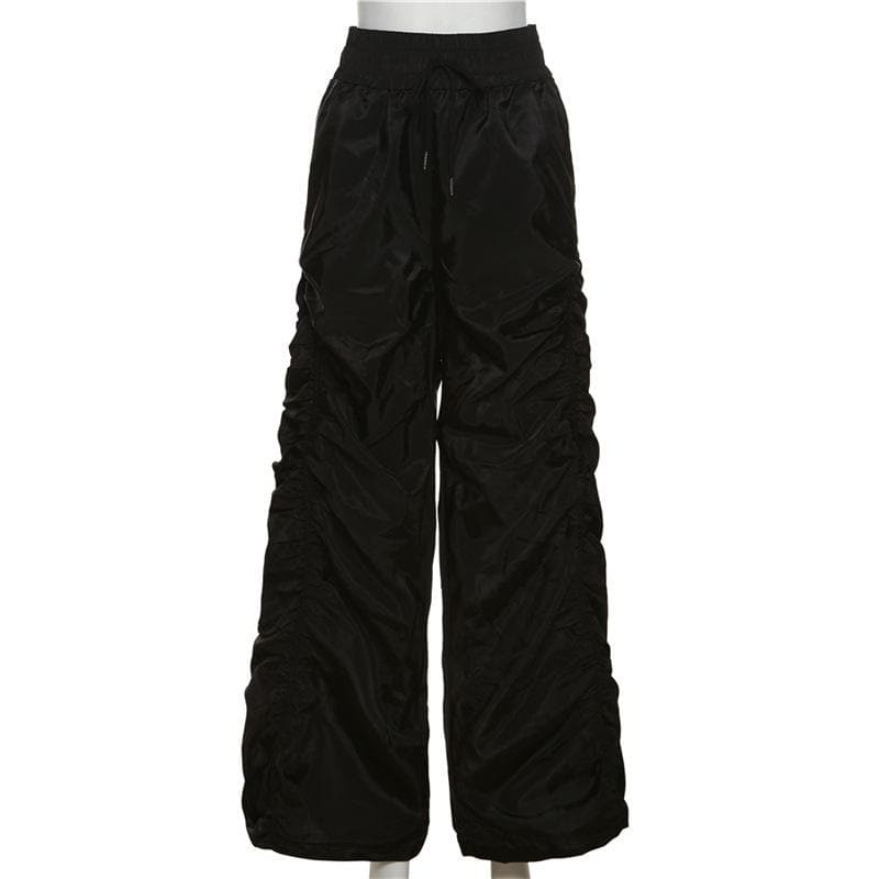 Y2K High Rise Ruched Wide Leg Pants - Coquette & Grunge Aesthetic, Cute & Comfy Style