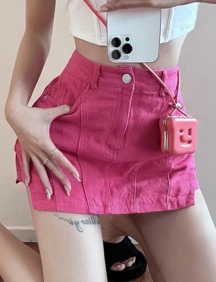 Y2K High Rise Split Hem Denim Mini Skirt - Grunge Aesthetic & Coquette Style Essential