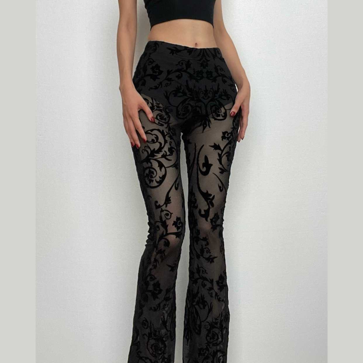 Y2K High Rise Textured Flared Pants - Grunge Aesthetic, Coquette Style, Comfy & Cute
