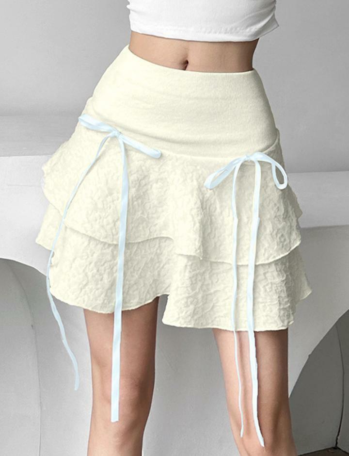 Y2K High Rise Tiered Skirt with Bowknot Detail - Cute Coquette & Grunge Aesthetic Fashion