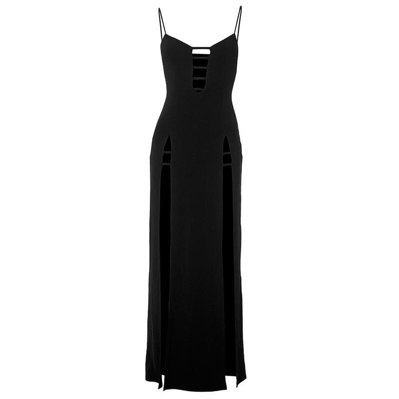 Y2K High Slit Backless Cami Cut-Out Maxi Dress - Grunge & Coquette Aesthetic Fashion