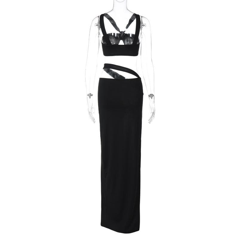 Y2K High Slit Backless Cami Maxi Skirt Set - Grunge & Coquette Aesthetic Fashion