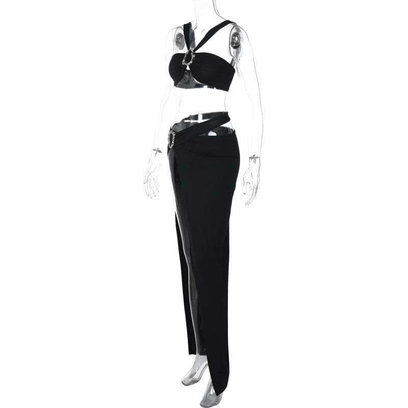 Y2K High Slit Backless Cami Maxi Skirt Set - Grunge & Coquette Aesthetic Fashion
