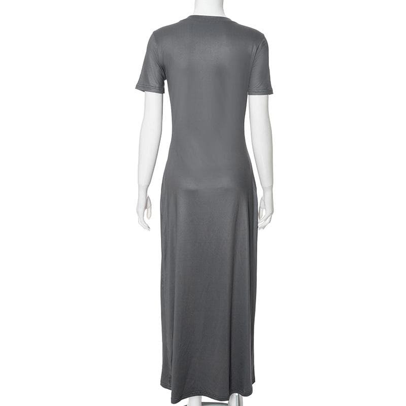 Y2K High Slit Maxi Dress with Short Sleeves - Coquette & Grunge Aesthetic Fashion
