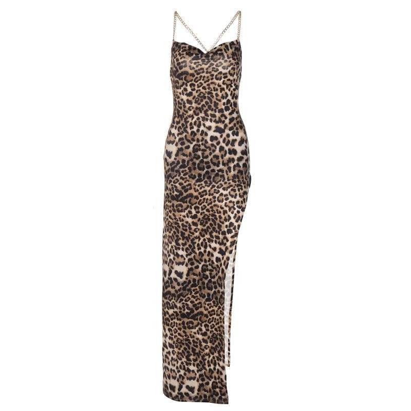 Y2K High Slit Open Back Maxi Dress with Cowl Neck - Grunge & Coquette Aesthetic Style