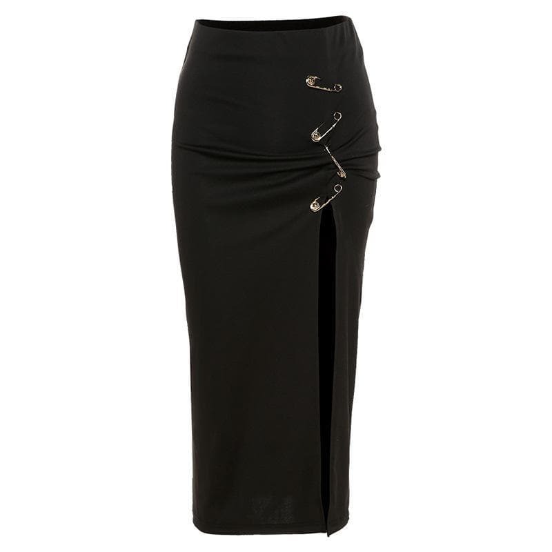 Y2K High Slit Ruched Midi Skirt - Grunge Aesthetic, Coquette Style, Cute & Comfy Fashion