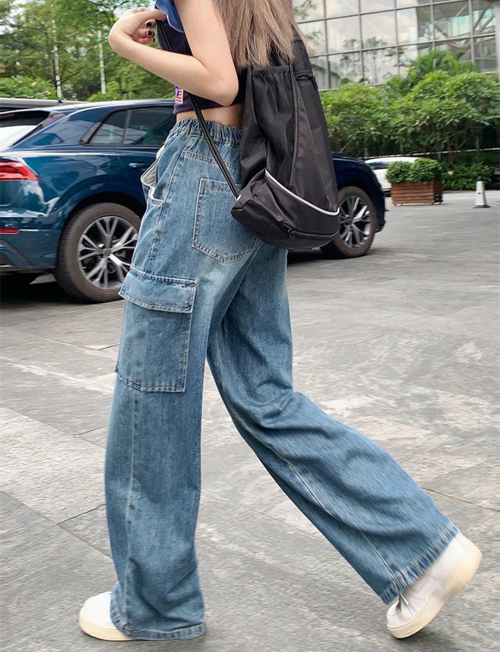 Y2K High Street Drawstring Elastic Waist Jeans - Comfy Grunge Aesthetic Denim Bottoms