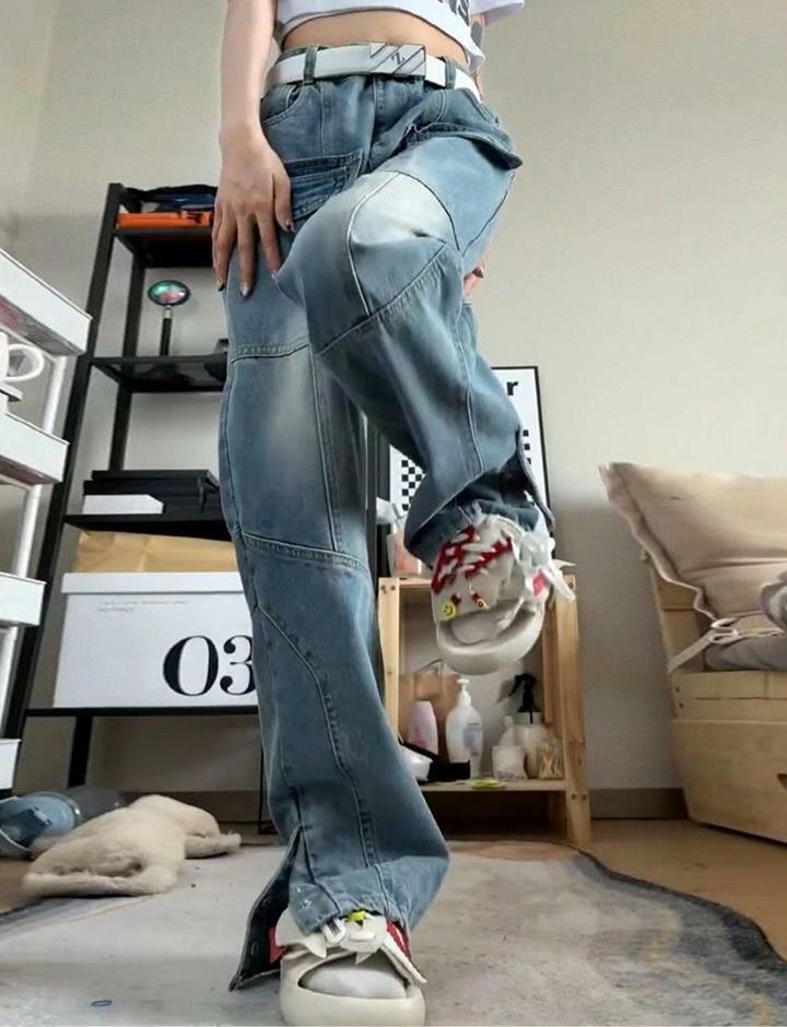 Y2K High Street Retro Tooling Jeans - Grunge Aesthetic with Coquette Style Vibes