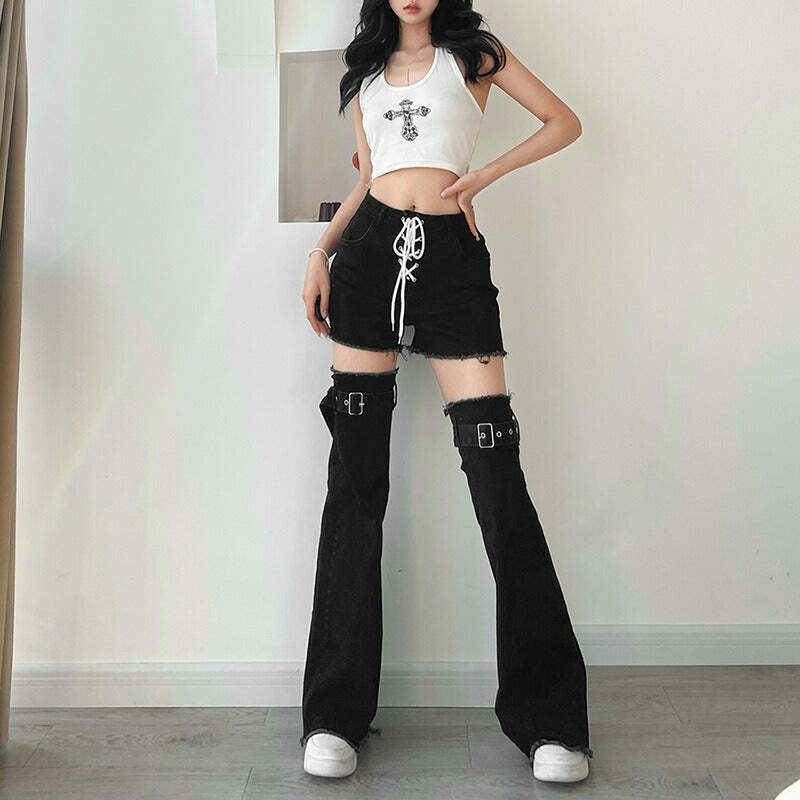 Y2K High Street Trend Flared Pants - Grunge Aesthetic, Coquette Style, Cute & Comfy Fashion
