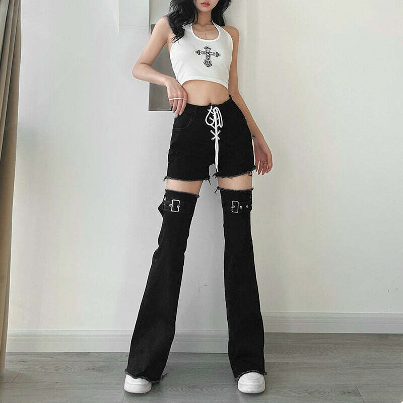 Y2K High Street Trend Flared Pants - Grunge Aesthetic, Coquette Style, Cute & Comfy Fashion