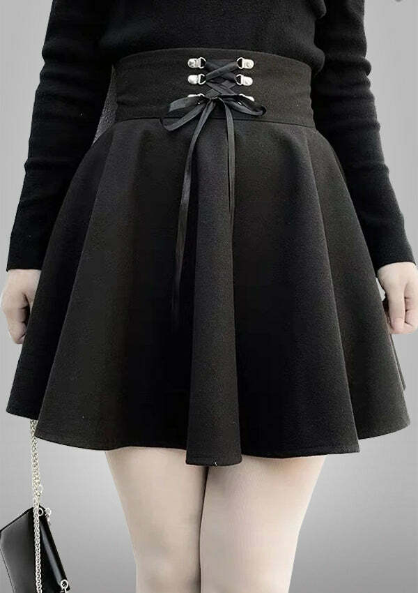 Y2K High Waist Black A-Line Skirt - Grunge Aesthetic, Coquette Style, Cute & Comfy Fashion