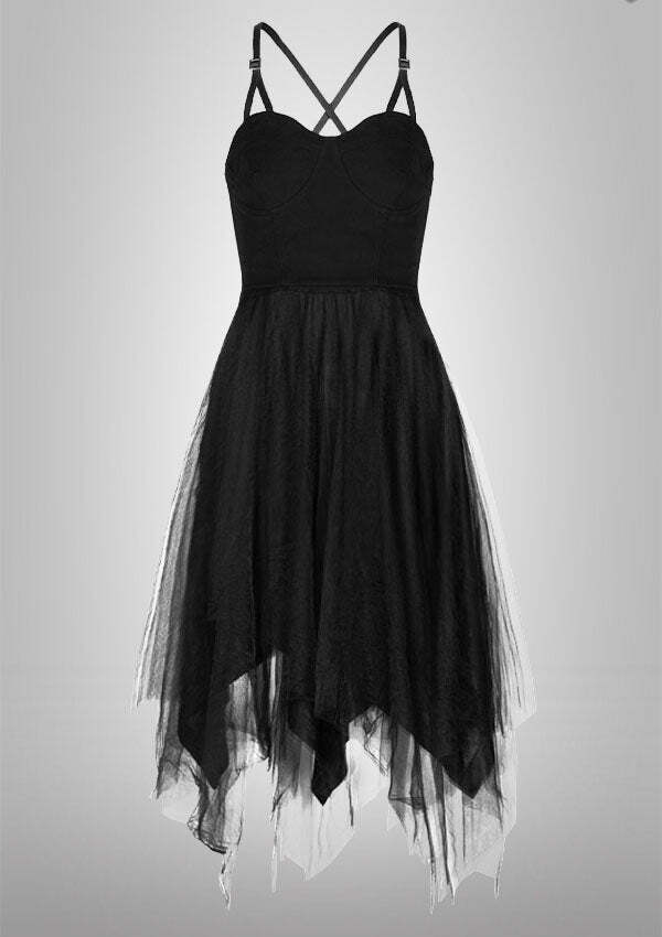 Y2K High Waist Black Tulle Slip Dress - Grunge Aesthetic & Coquette Style Essential