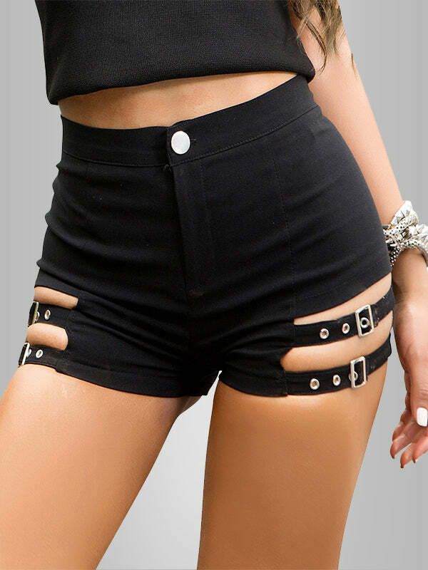Y2K High Waist Buckle Belted Cargo Shorts - Grunge Aesthetic & Coquette Style Essential