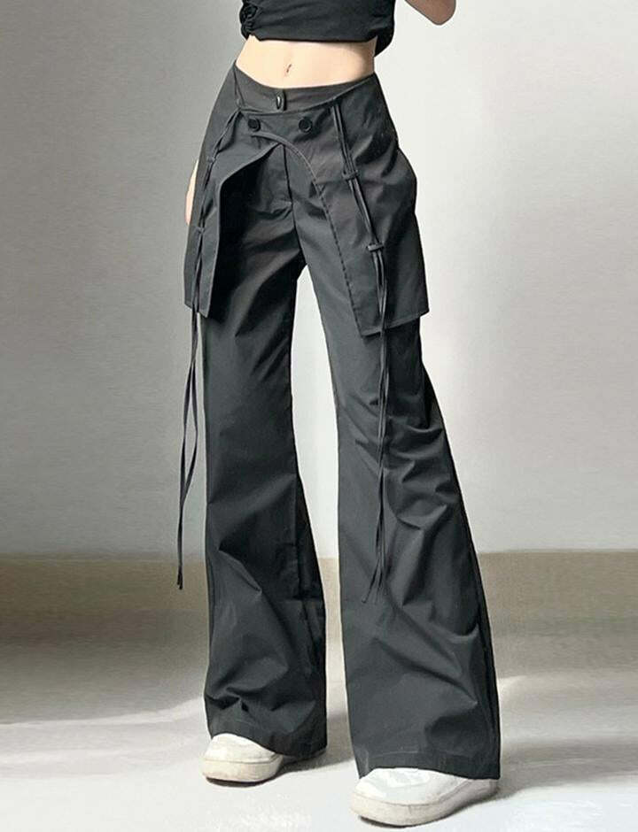 Y2K High Waist Cargo Pants - Casual Straight Leg Woven Bottoms for Coquette & Grunge Aesthetic