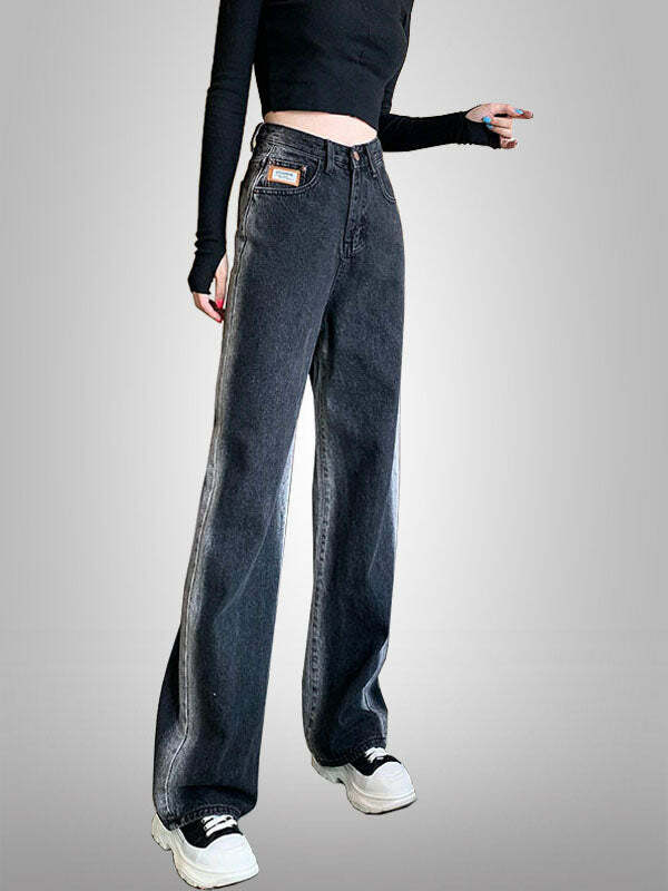 Y2K High Waist Denim Cargo Pants - Grunge Aesthetic, Cute & Comfy for Everyday Style