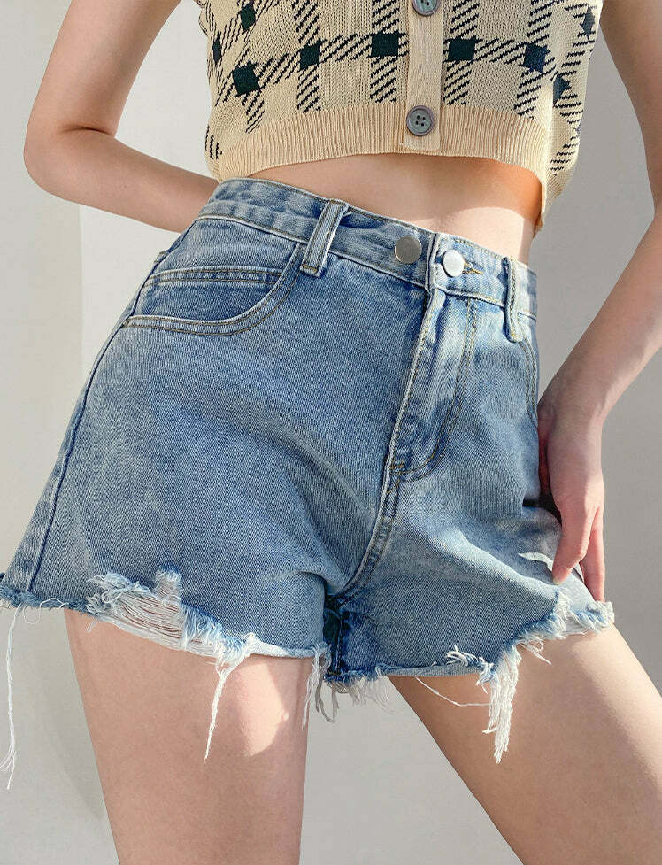 Y2K High Waist Denim Shorts - Vintage Grunge Aesthetic, Cute & Comfy Summer Style