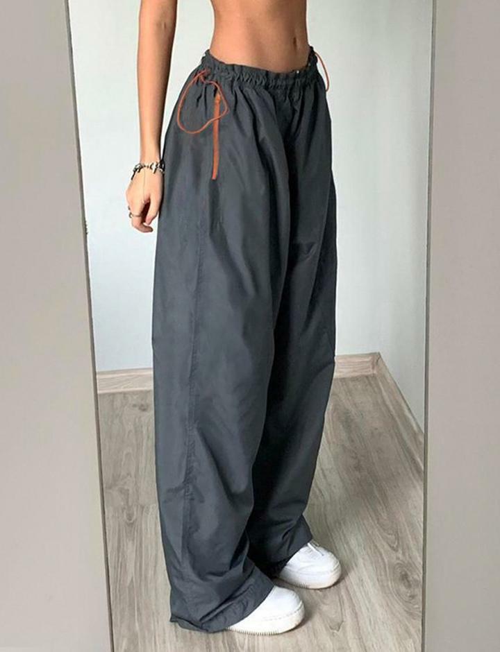 Y2K High Waist Drawstring Cargo Pants with Contrast Zip Pockets - Comfy Grunge Aesthetic