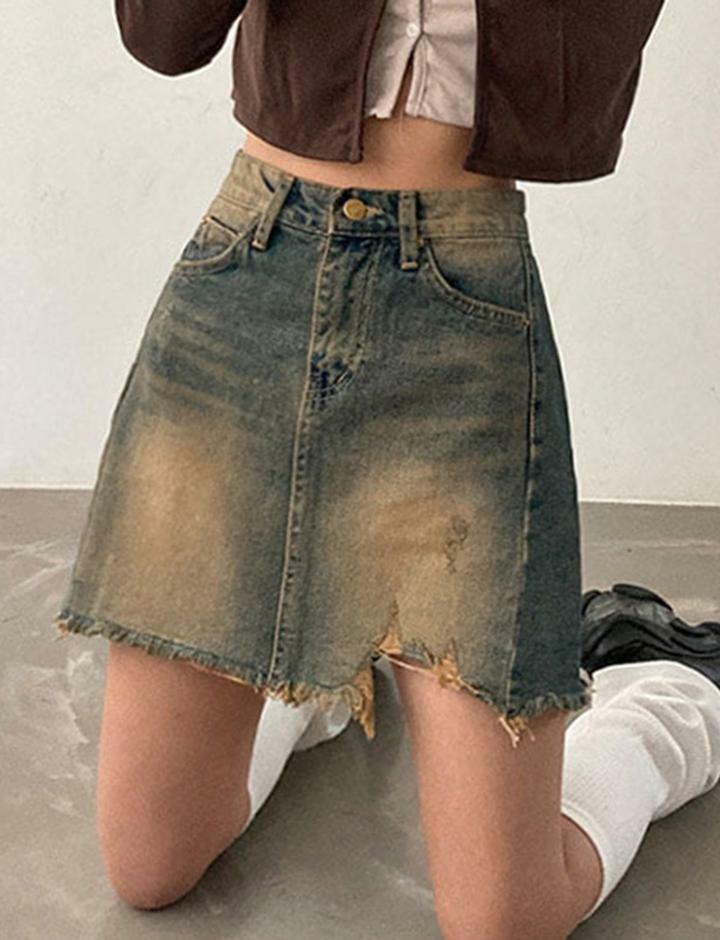 Y2K High Waist Loose Raw Hem Denim Skirt - Grunge Aesthetic & Coquette Style Essential
