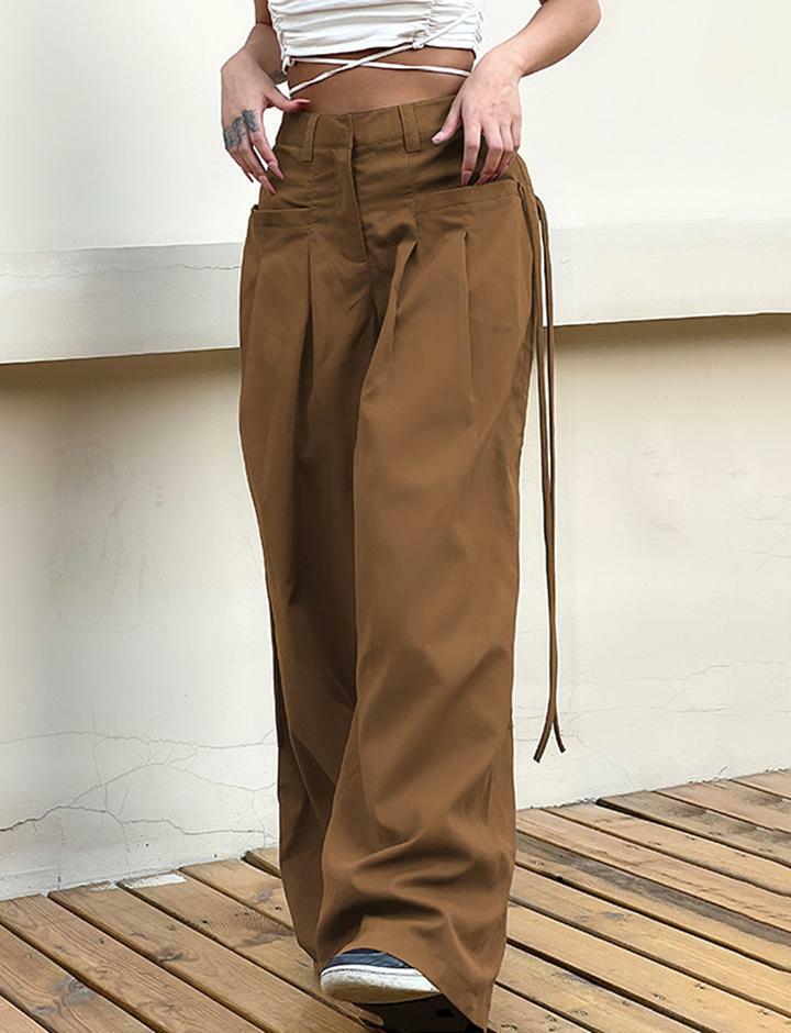 Y2K High Waist Ruched Straight Leg Pants - Grunge Aesthetic & Coquette Style Essential