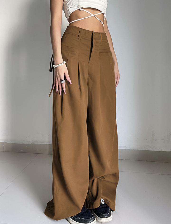 Y2K High Waist Ruched Straight Leg Pants - Grunge Aesthetic & Coquette Style Essential