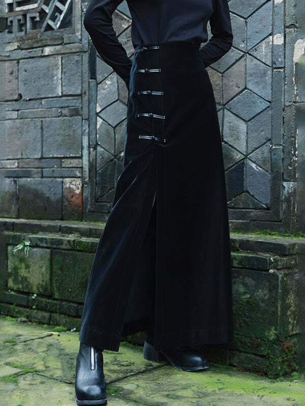 Y2K High Waist Side Slit Cargo Skirt - Grunge Aesthetic & Coquette Style Essential