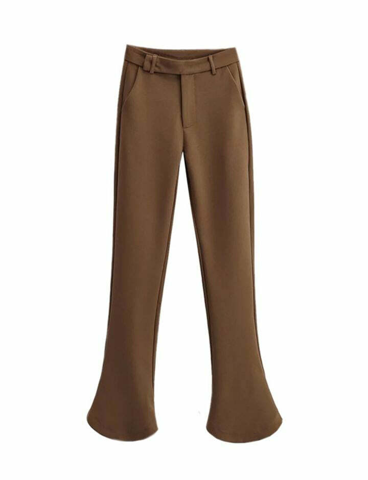 Y2K High Waist Slim Fit Flared Trousers - Vintage Aesthetic, Grunge Style, Cute Outfits