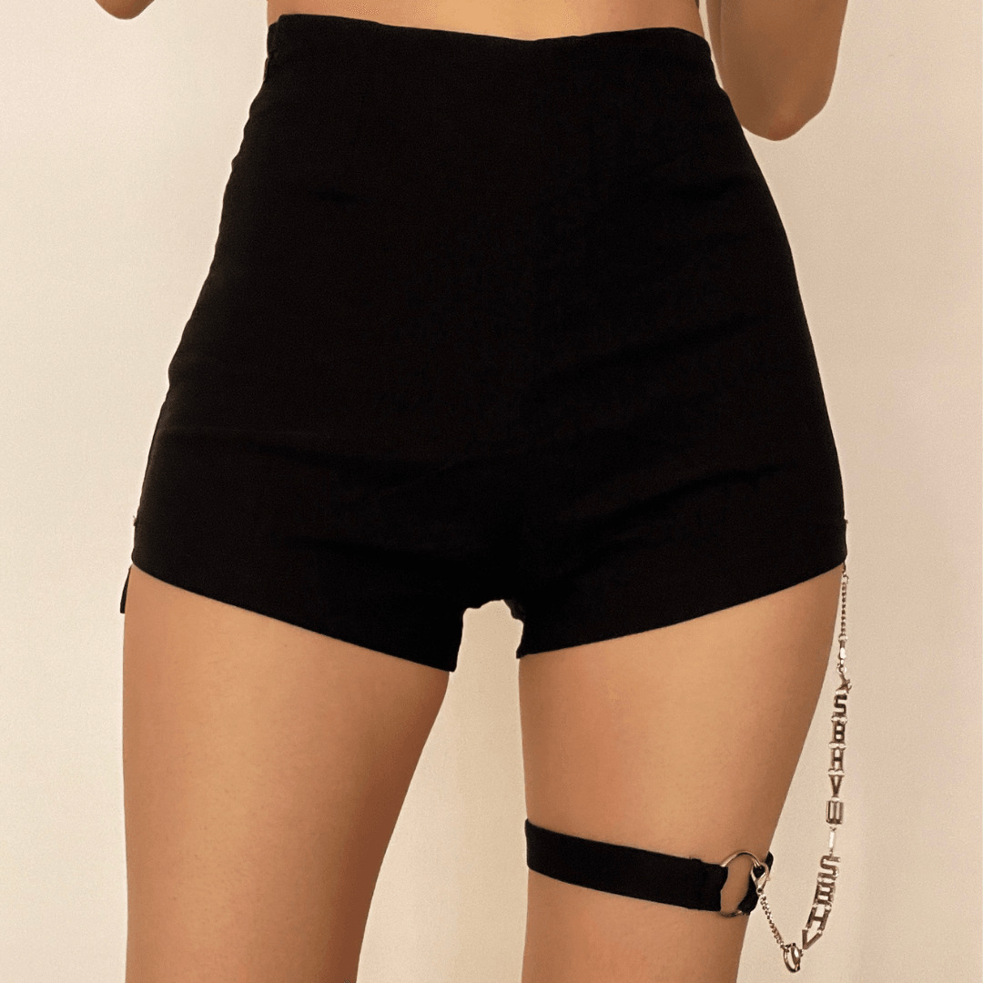 Y2K High Waist Zip-Up Metal Chain Shorts - Grunge Aesthetic Cargo Style for Trendy Looks