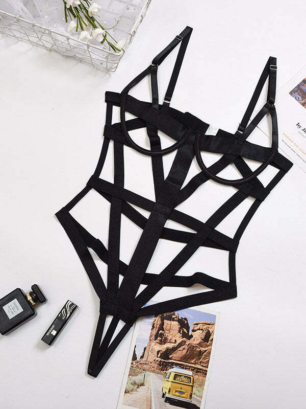 Y2K Hollow Out Bodysuit - Grunge & Coquette Aesthetic, Cute Tops for Trendy Outfits