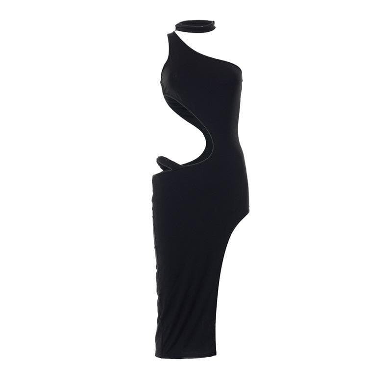 Y2K Hollow Out Irregular Solid Cut-Out Midi Dress - Coquette & Grunge Aesthetic Fashion