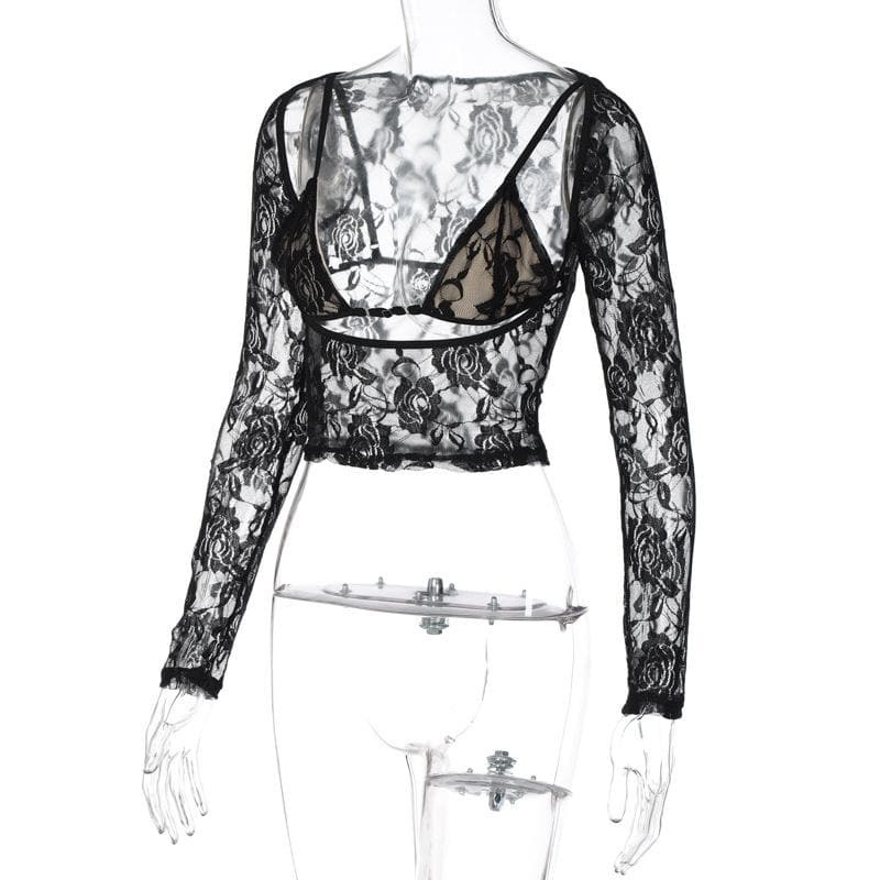 Y2K Hollow Out Lace Two-Piece Cut-Out Top - Coquette & Grunge Aesthetic Fashion