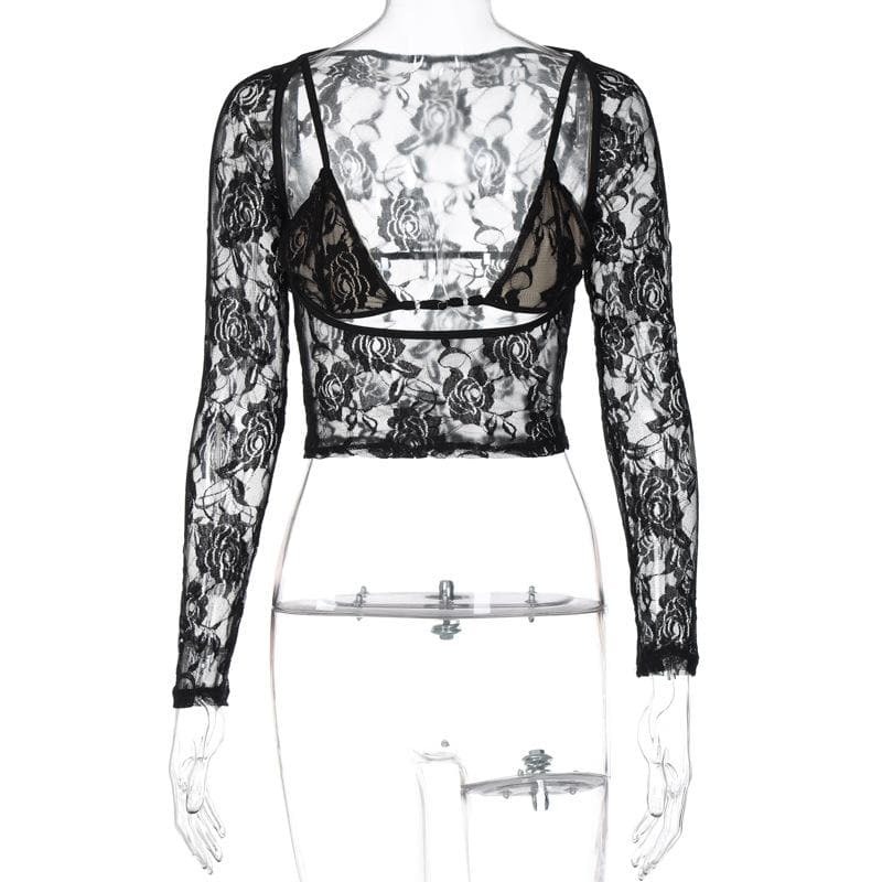 Y2K Hollow Out Lace Two-Piece Cut-Out Top - Coquette & Grunge Aesthetic Fashion