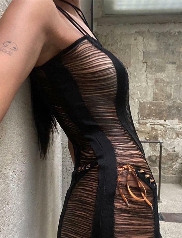 Y2K Hollow Out See-Through Cami Romper - Cute Grunge Aesthetic for Trendy Outfits