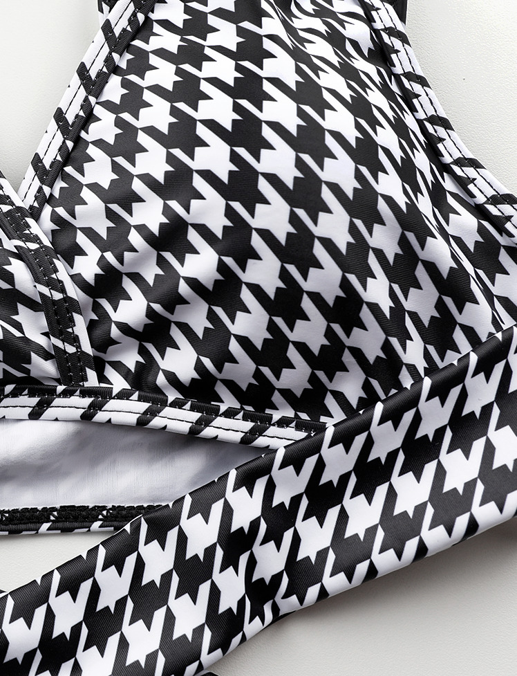 Y2K Houndstooth Cross-Tie Swimwear - Cute Coquette Aesthetic for Summer Vibes